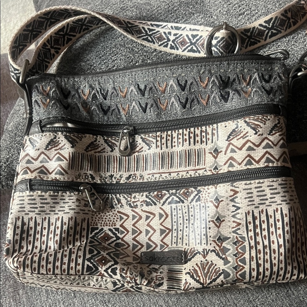 Sakroots Neutral Aztec-Print Crossbody Bag